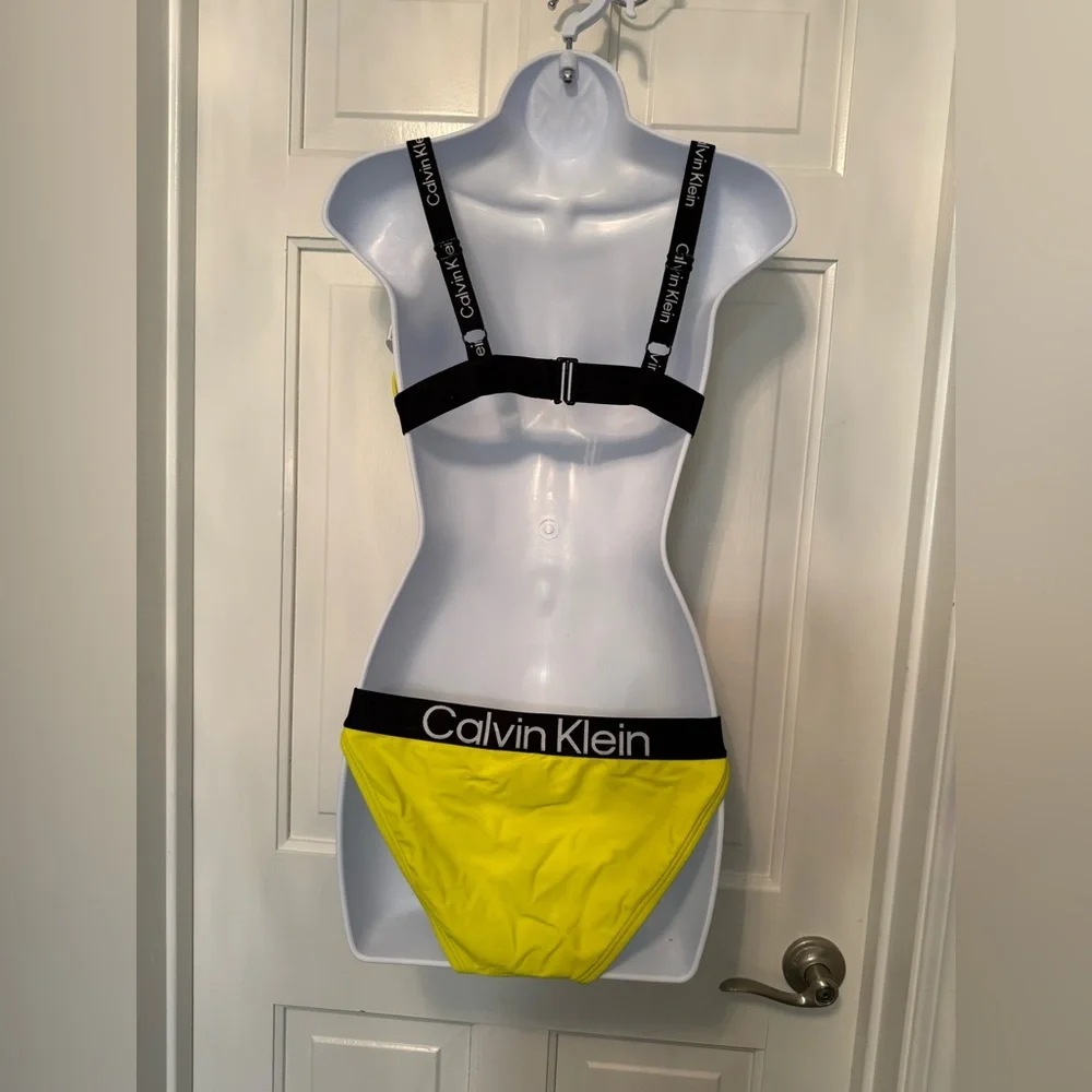 Calvin Klein Neon Yellow Bikini Set Size S Logo Band Swimwear - Picture 4 of 6
